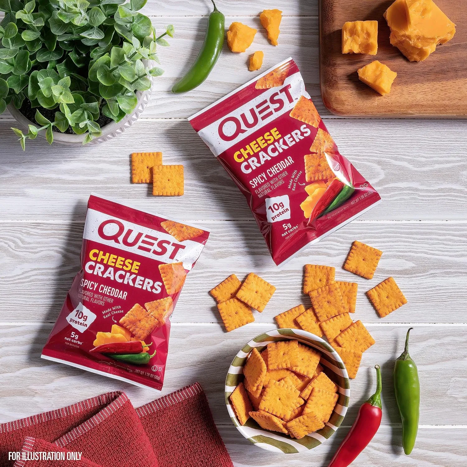 Quest Nutrition Cheese Crackers, Spicy Cheddar Blast, 10g of Protein, Low Carb, Made with Real Cheese, 12 Count (1.06 oz bags)