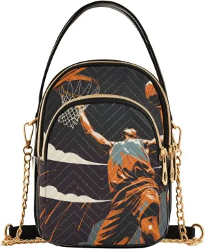 Quilted Crossbody Bags for Women,Basketball Player in Action Women's Crossbody Handbags Small Travel Purses Phone Bag