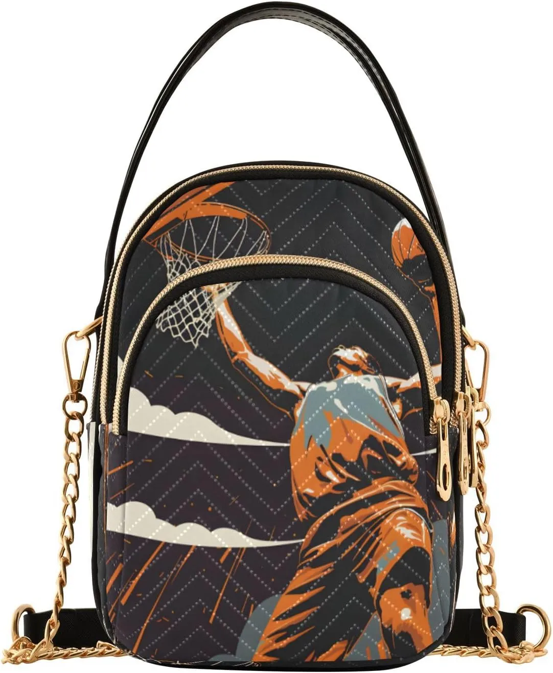 Quilted Crossbody Bags for Women,Basketball Player in Action Women's Crossbody Handbags Small Travel Purses Phone Bag