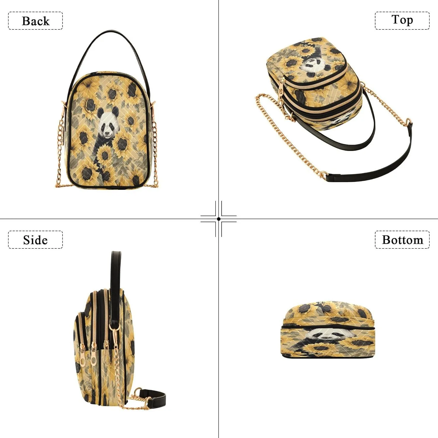 Quilted Crossbody Bags for Women,Cute Funny Panda Bear Women's Crossbody Handbags Animals Small Travel Purses Phone Bag