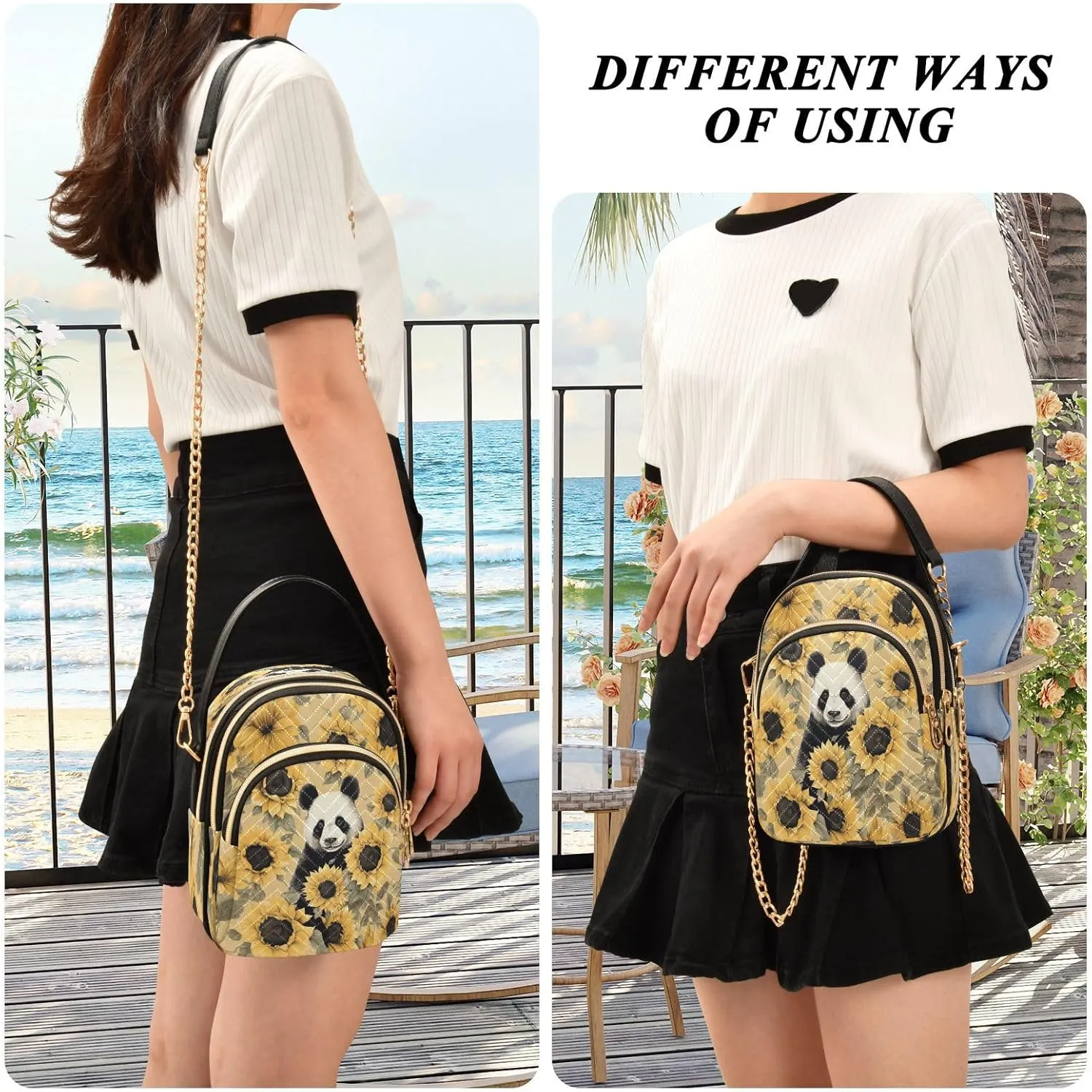 Quilted Crossbody Bags for Women,Cute Funny Panda Bear Women's Crossbody Handbags Animals Small Travel Purses Phone Bag