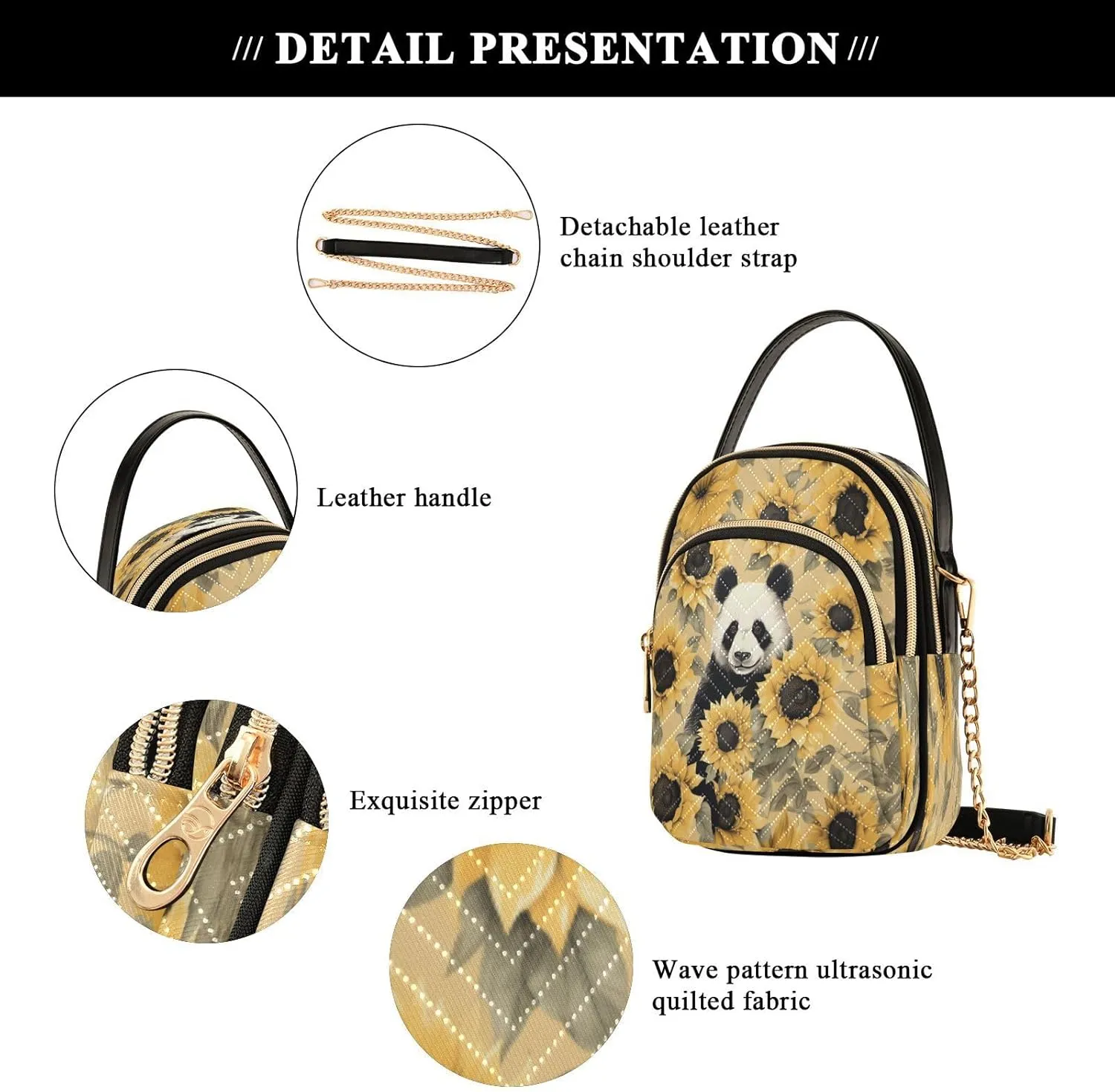 Quilted Crossbody Bags for Women,Cute Funny Panda Bear Women's Crossbody Handbags Animals Small Travel Purses Phone Bag