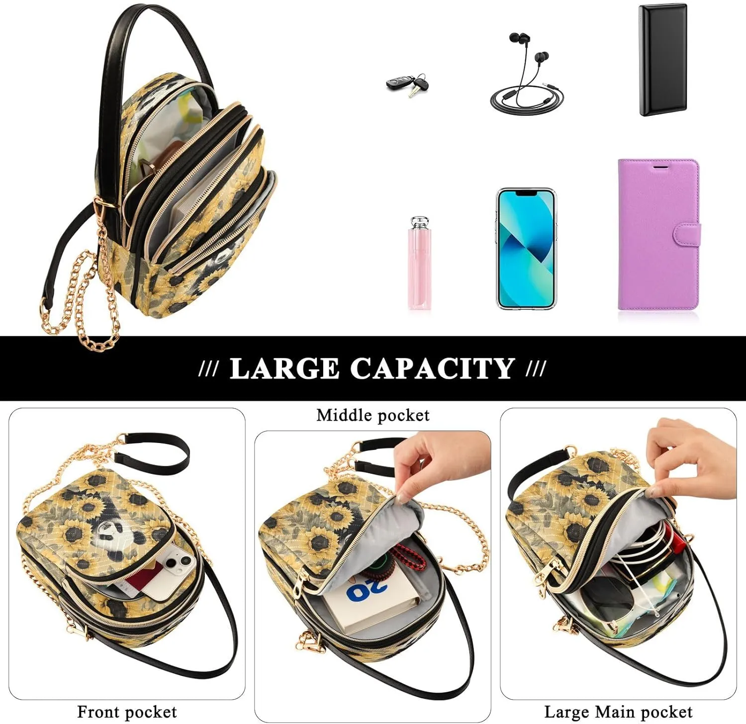 Quilted Crossbody Bags for Women,Cute Funny Panda Bear Women's Crossbody Handbags Animals Small Travel Purses Phone Bag
