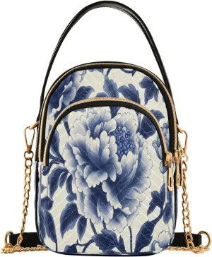 Quilted Crossbody Bags for Women,Traditional Chinese Blue White Porcelain Floral01 Women's Crossbody Handbags Small Travel Purses Phone Bag