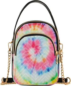 Quilted Crossbody Bags for Women,Trendy Tie Dye Rainbow Circle Swirl Women's Crossbody Handbags Small Travel Purses Phone Bag