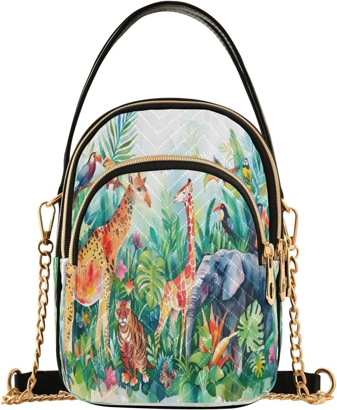 Quilted Crossbody Bags for Women,Wildlife in Rainforest Women's Crossbody Handbags Small Travel Purses Phone Bag