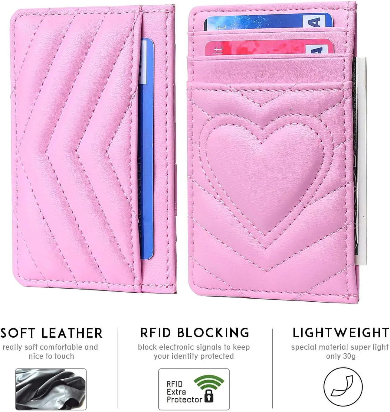 Quilted Leather Card Holder Wallet with RFID Blocking - Gifts for Teenage Girls and Women