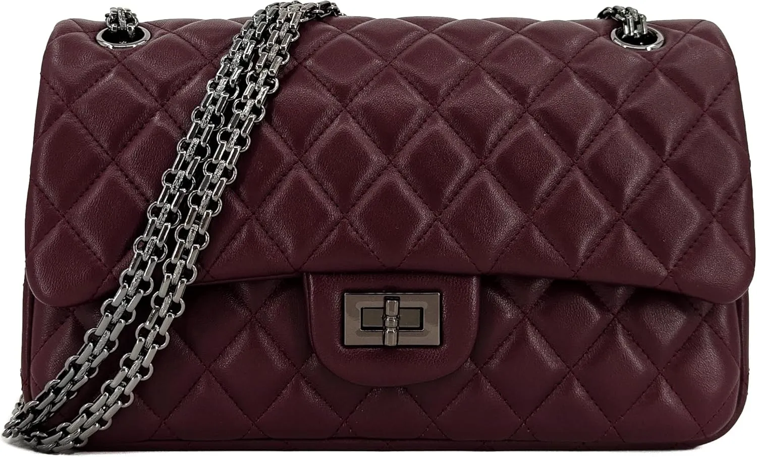 Quilted Leather Crossbody Bags for Women,Soft Lambskin Adjustable Double Chain Strap Shoulder Bag,Designer Flap Purse