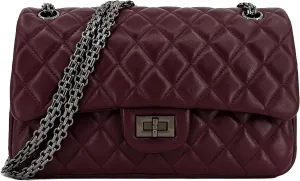Quilted Leather Crossbody Bags for Women,Soft Lambskin Adjustable Double Chain Strap Shoulder Bag,Designer Flap Purse