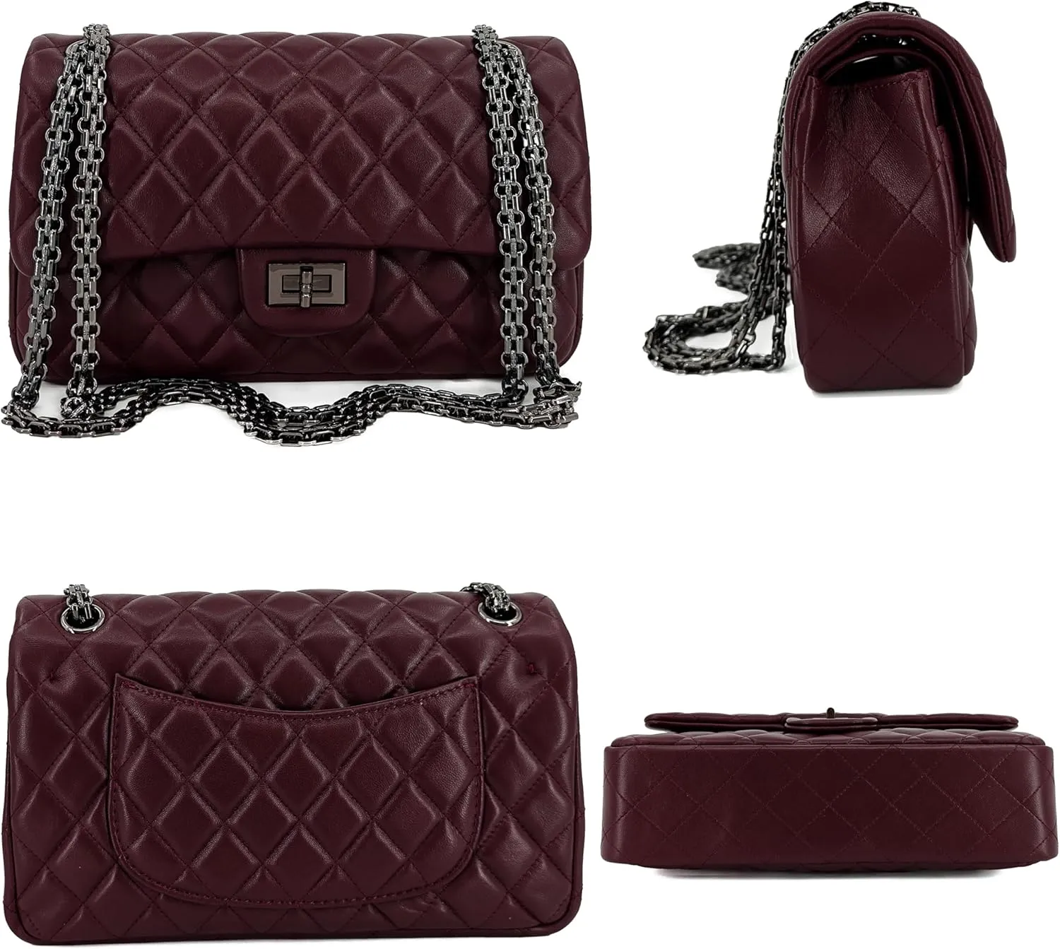Quilted Leather Crossbody Bags for Women,Soft Lambskin Adjustable Double Chain Strap Shoulder Bag,Designer Flap Purse
