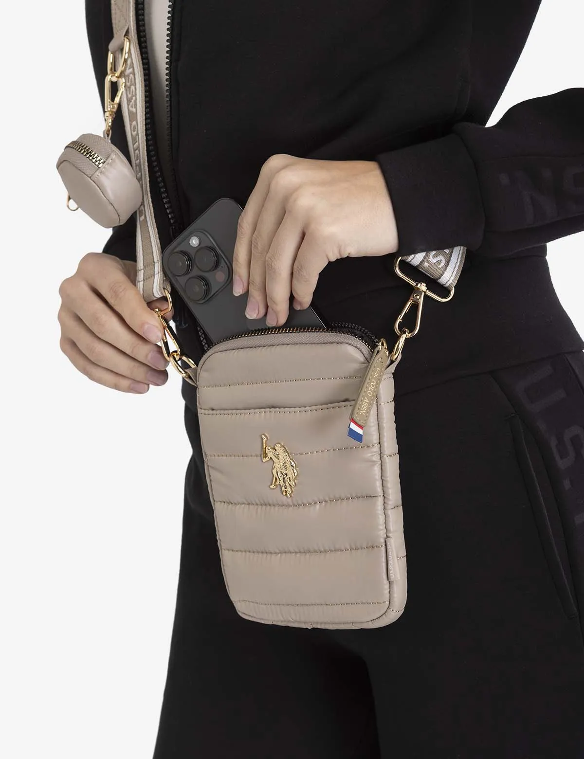 QUILTED PHONE CROSSBODY WITH ZIPPER POUCH