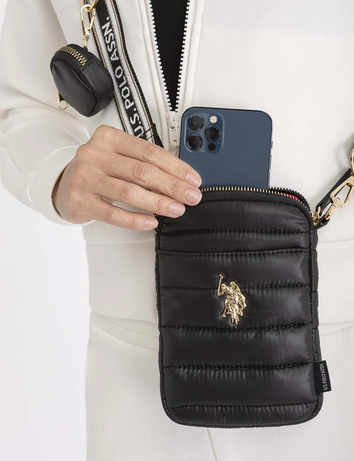 QUILTED PHONE CROSSBODY WITH ZIPPER POUCH