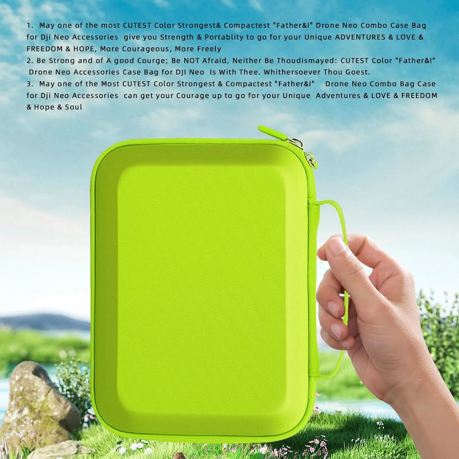 "Father&I" Drone Neo Combo Accessories Only (Carry-ing) Protective Protector Case Hard Storage Bag Holder for Dji Neo Crossbody&Two Way Zipper&Ultra-Compact&Small Carrier, Spring Green (NOT Silicone)