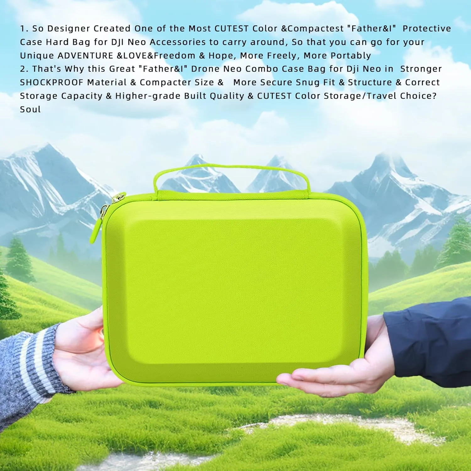 "Father&I" Drone Neo Combo Accessories Only (Carry-ing) Protective Protector Case Hard Storage Bag Holder for Dji Neo Crossbody&Two Way Zipper&Ultra-Compact&Small Carrier, Spring Green (NOT Silicone)