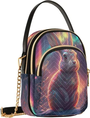 Rabbit Aurora Borealis Blue Crossbody Bags for Women Small Sling Cross Body Bag Fanny Packs Mini Wallet Phone Purse