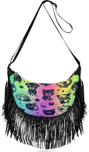 Rainbow Animals Crossbody Bags for Women, Small Shoulder Handbags Tassel Purse with Adjustable Strap