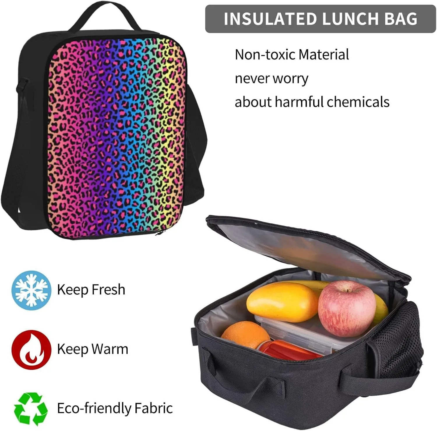 rainbow cheetah Multifunctional Pocket Backpack Crossbody Lunch Bag Pencil Case 3Pcs Set Large Capacity Backpack