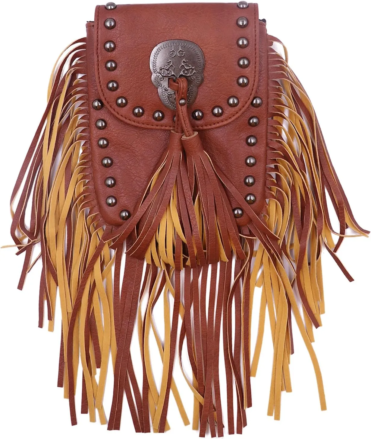 RARITYUS Women Soft Leather Fringe Tassel Crossbody Bag Punk Rivet Skull Hobo Shoulder Handbag Messenger Bag