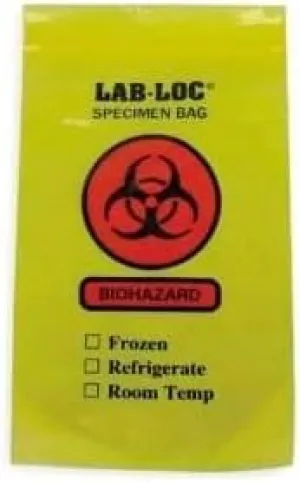 Reclosable 3-Wall Specimen Transfer Bag (Biohazard), 6" x 9", Yellow Tint, Pkg Qty 1000