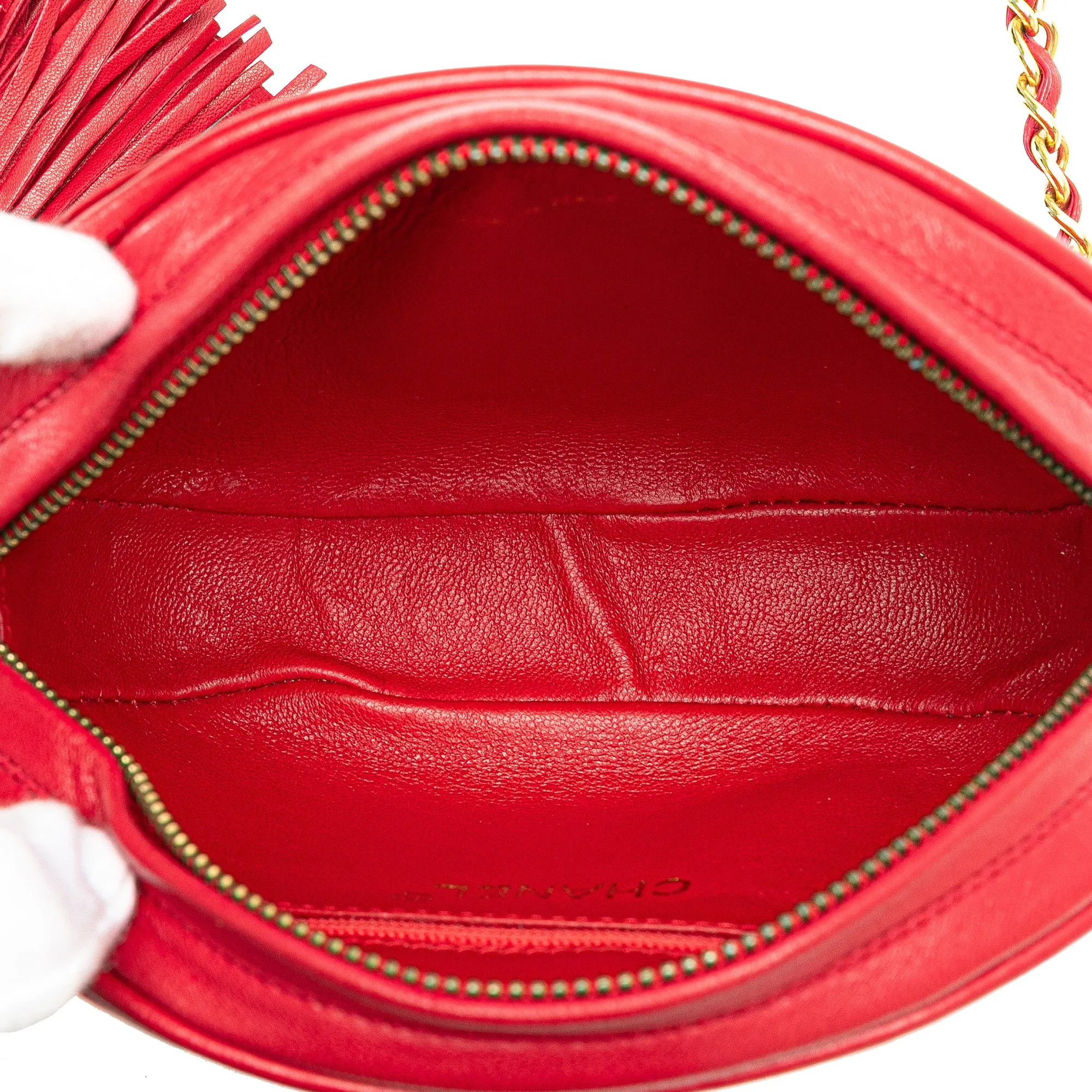 Red Chanel CC Lambskin Tassel Oval Camera Bag