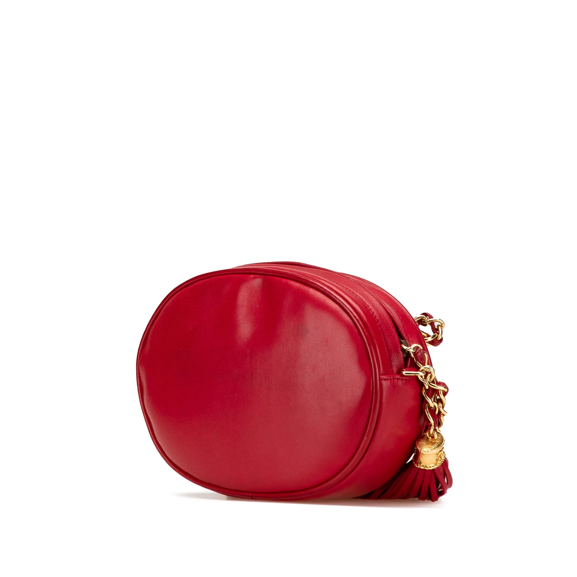 Red Chanel CC Lambskin Tassel Oval Camera Bag