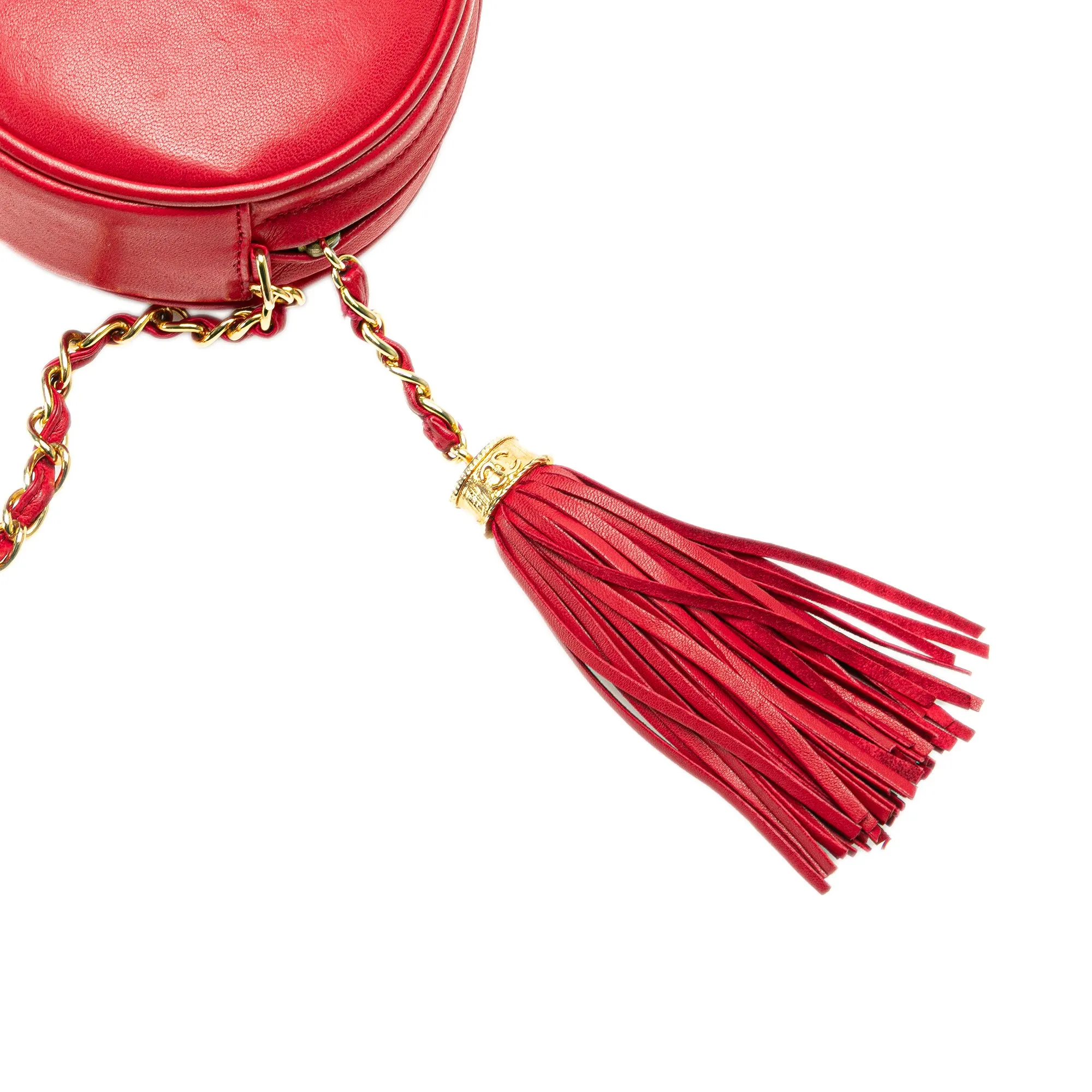 Red Chanel CC Lambskin Tassel Oval Camera Bag