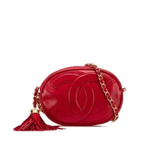 Red Chanel CC Lambskin Tassel Oval Camera Bag