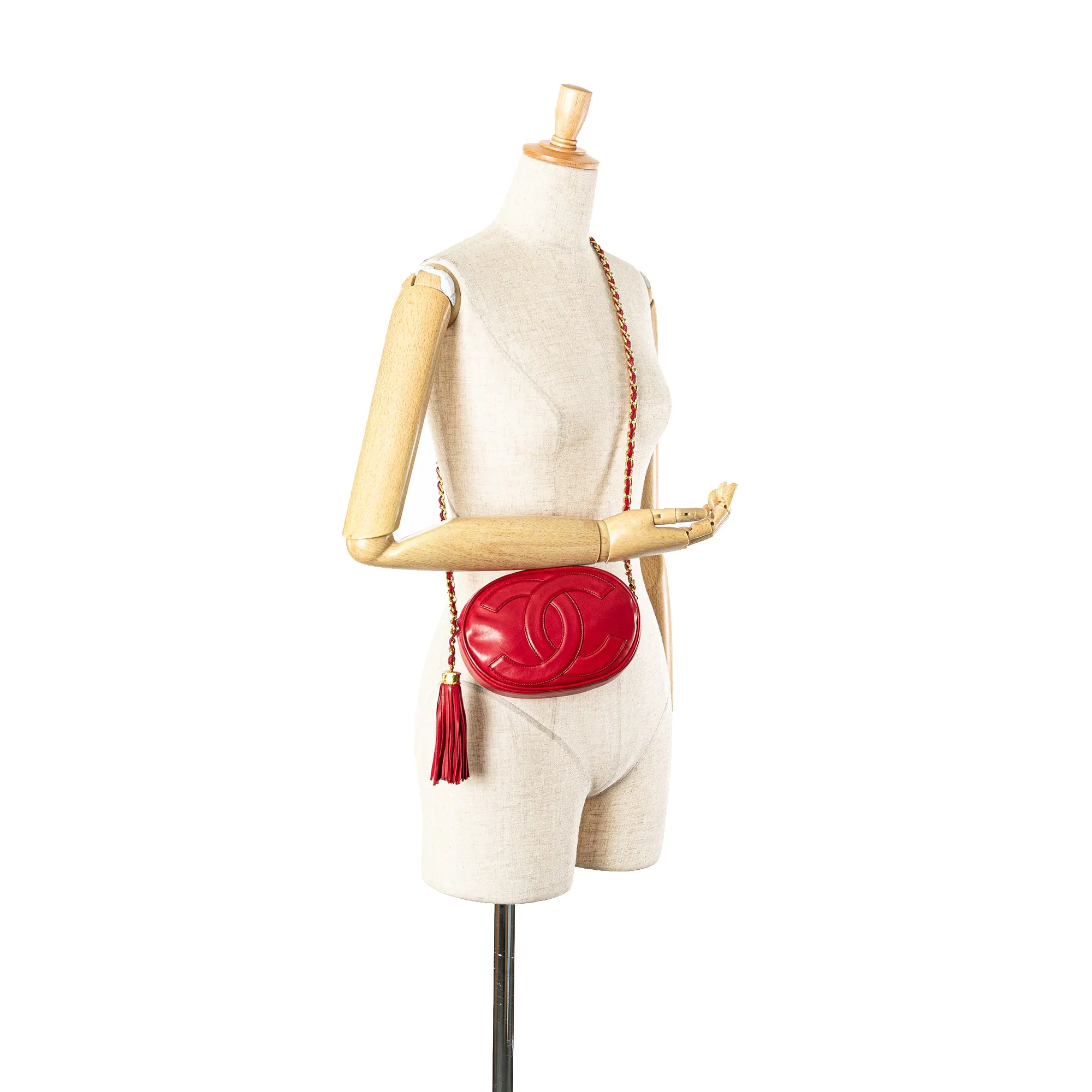 Red Chanel CC Lambskin Tassel Oval Camera Bag