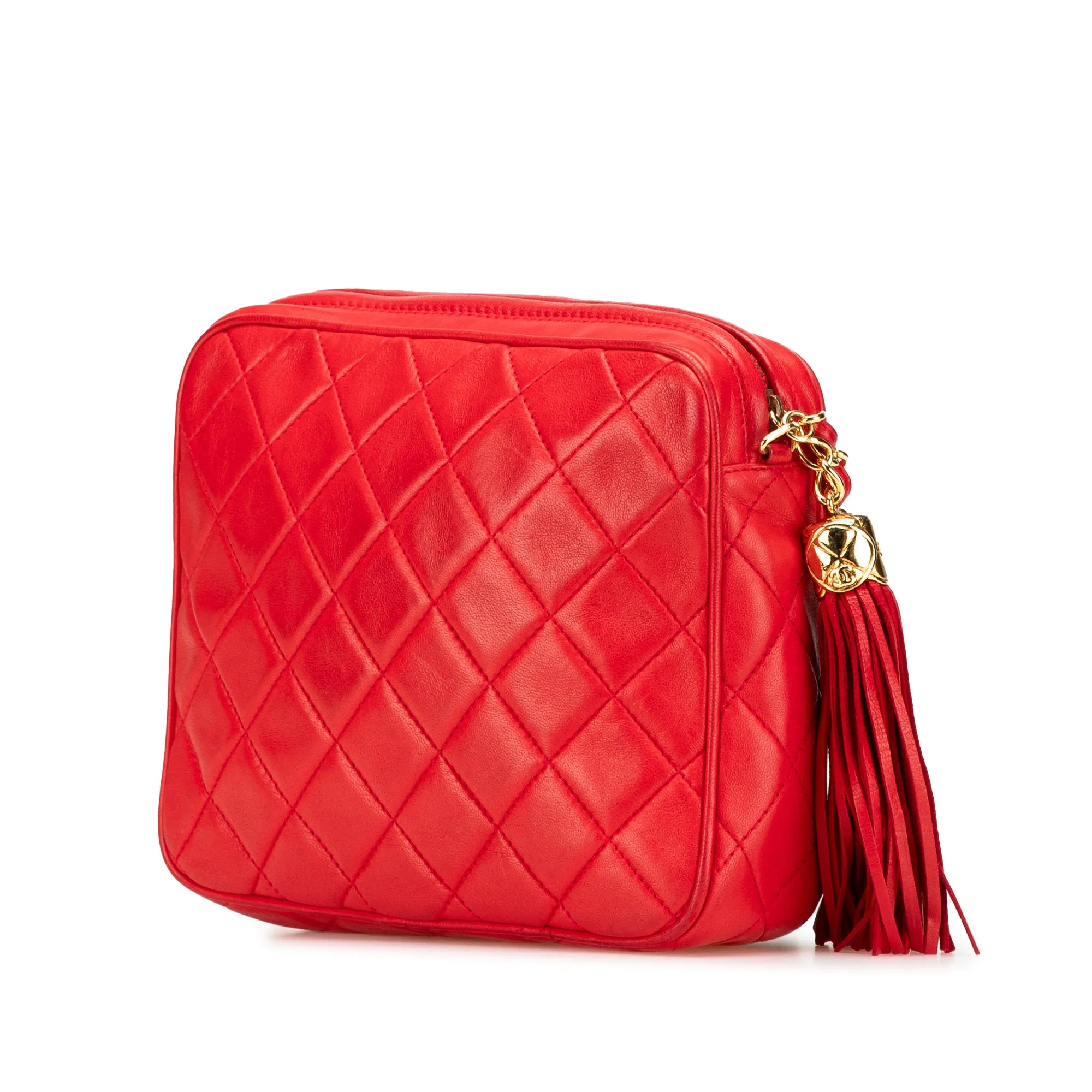 Red Chanel CC Quilted Lambskin Tassel Camera Bag