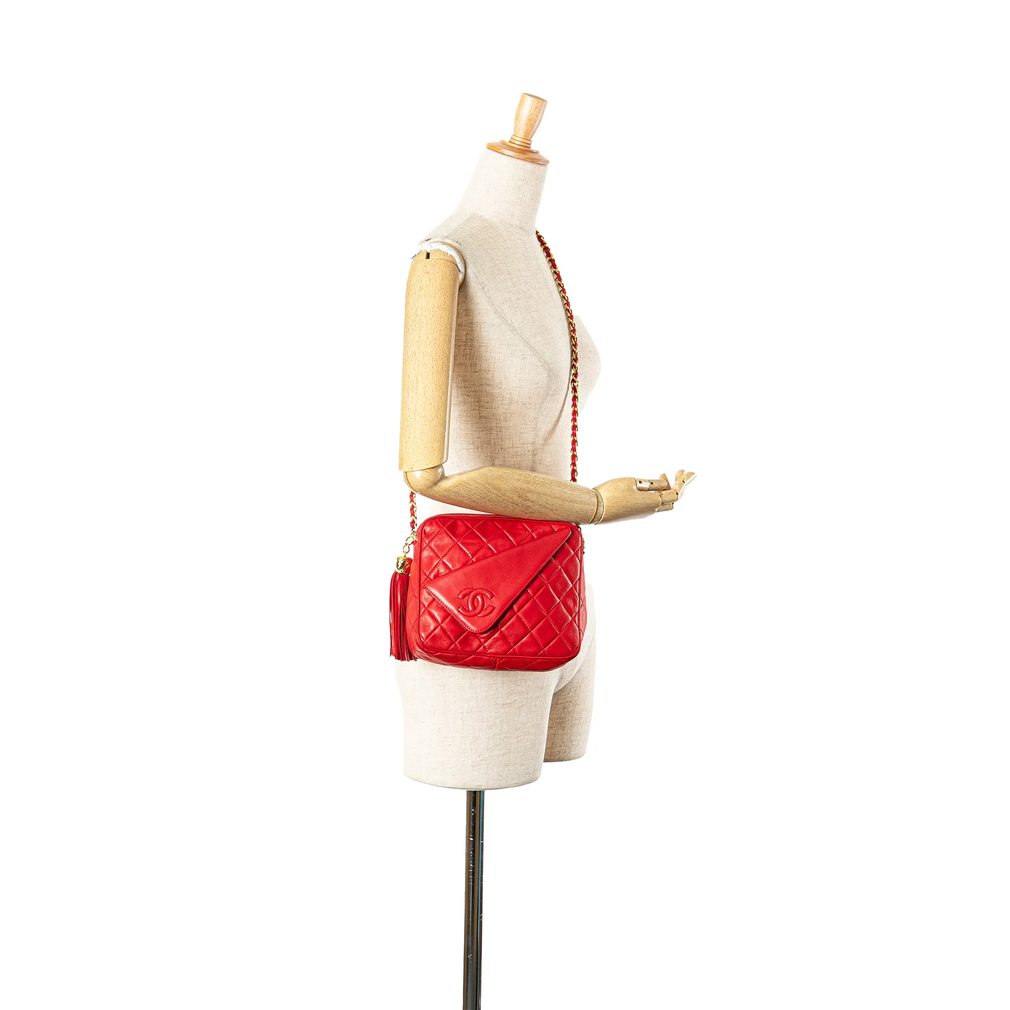 Red Chanel CC Quilted Lambskin Tassel Camera Bag