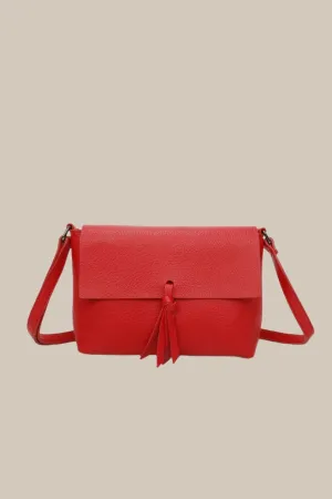 Red Tassel Flap Crossbody Bag
