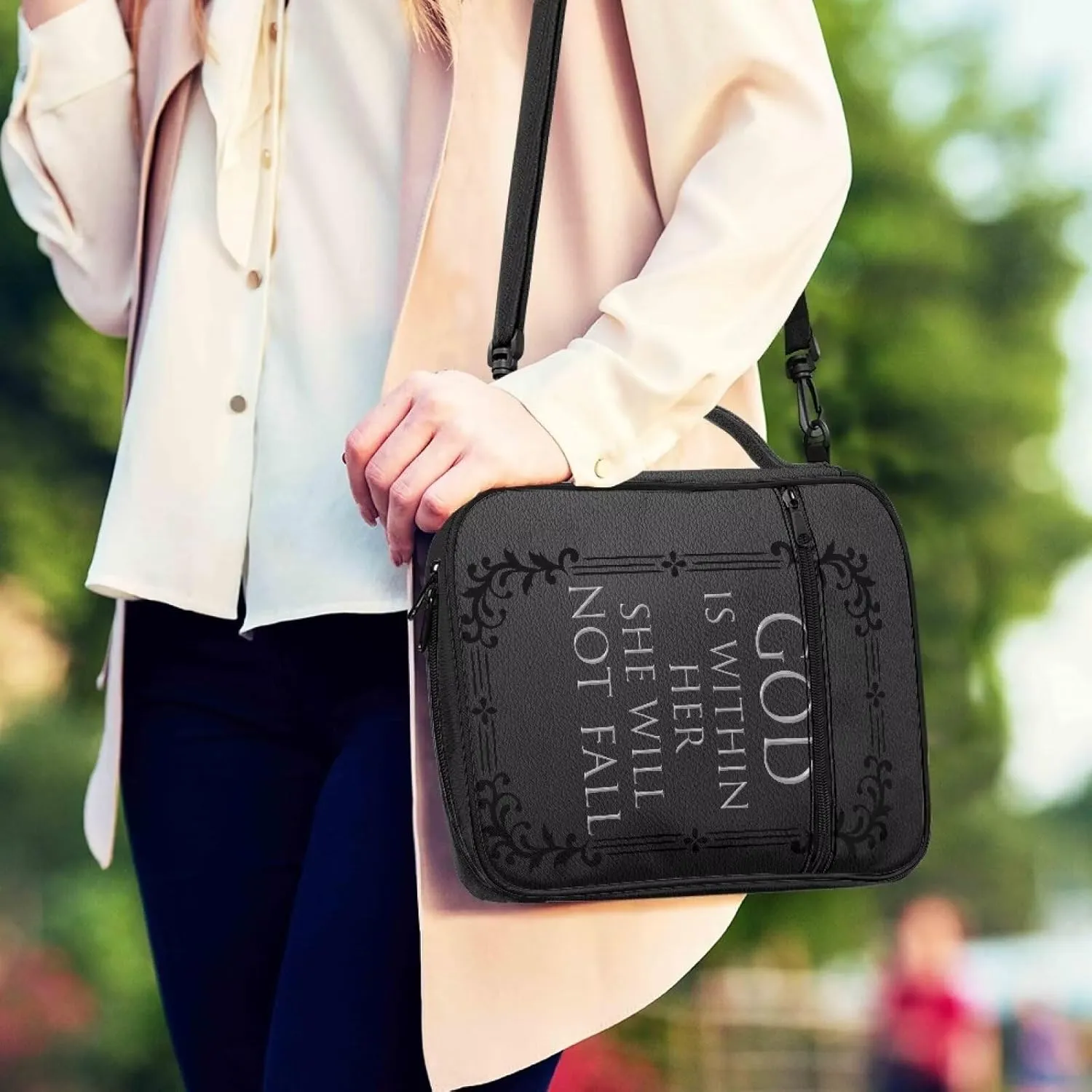 Religion Bible Cover, Bible Case, Bible Bag, Bible Tote Bag Crossbody Bible Cover Case with Shoulder Strap Portable Bible Carrying Case for Travel School