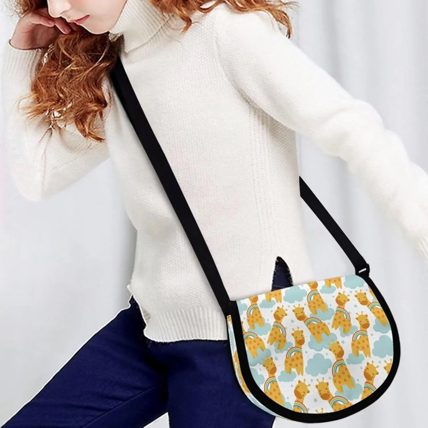 Renewold Cute Giraffe Pattern Crossbody Purse Fashion Shoulder Bag with Adjustable Strap Boys Girls Crossbody Handbags Kids Cross-Body Sling Bags Messenger Bags for Outdoor Indoor