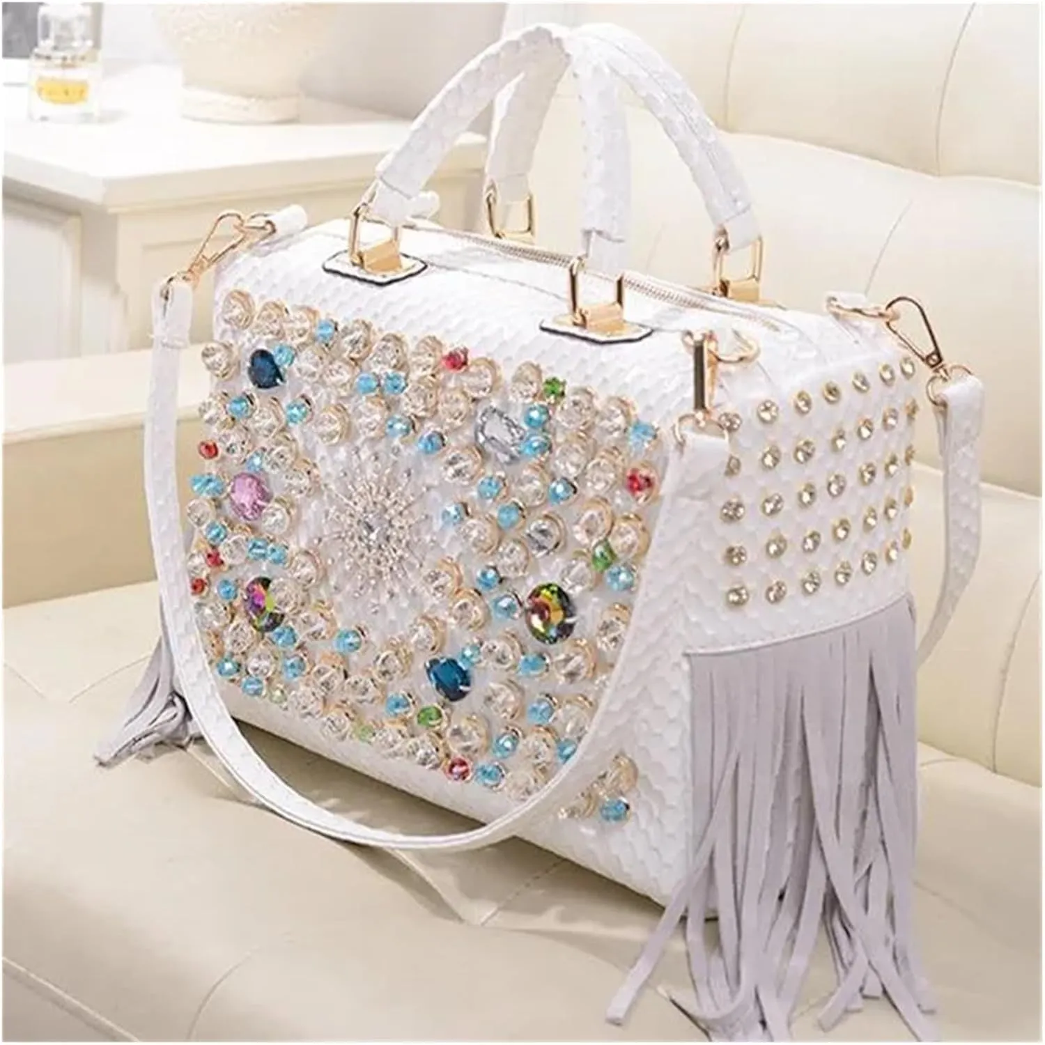 Rhinestone Bags Women's Handbag Leather Tassel Rhinestone Large Capacity Female Shoulder Crossbody Bags