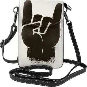 Rock Gesture Finger Hand Women Cell Phone Purse Small Leather Crossbody Shoulder Bag Card Holder Wallet