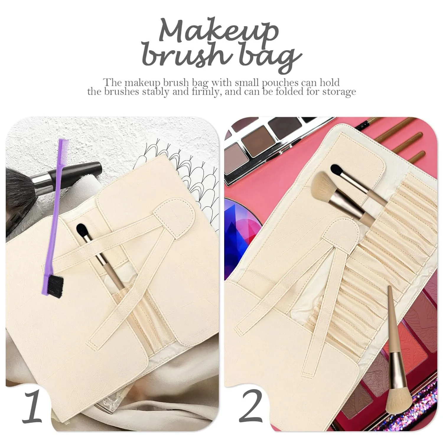 Rolling Up Woman- Holder Tool Hold Brush Travel and for Multipurpose Bag Women Bags Beige Folding Ing Storage Cosmetic Pu Pouch Carrying Multi Cosmetics Woman