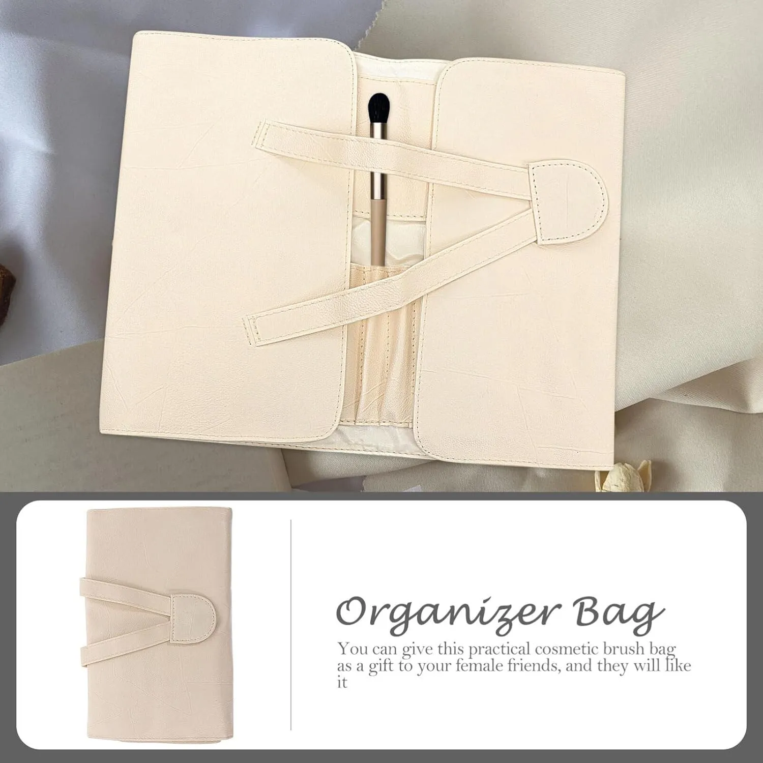 Rolling Up Woman- Holder Tool Hold Brush Travel and for Multipurpose Bag Women Bags Beige Folding Ing Storage Cosmetic Pu Pouch Carrying Multi Cosmetics Woman