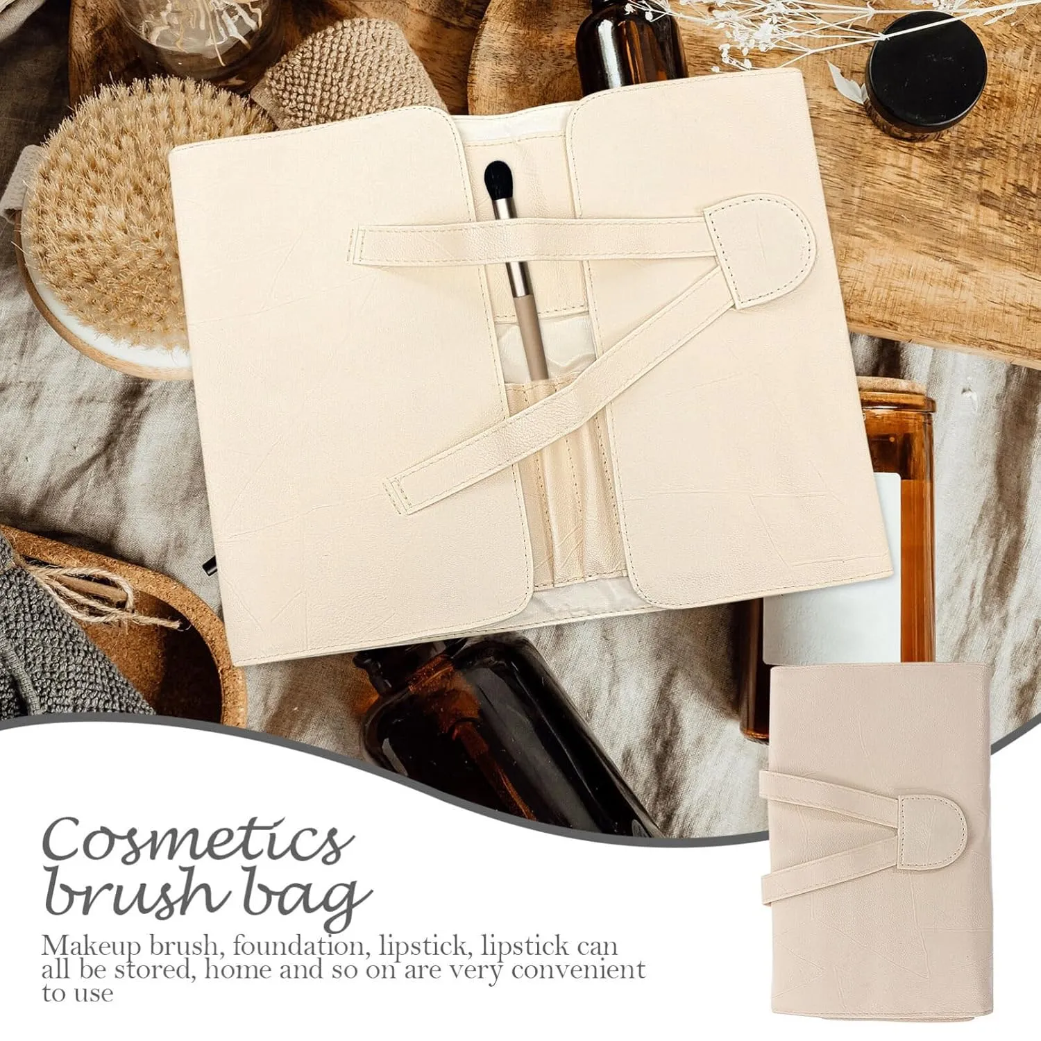 Rolling Up Woman- Holder Tool Hold Brush Travel and for Multipurpose Bag Women Bags Beige Folding Ing Storage Cosmetic Pu Pouch Carrying Multi Cosmetics Woman