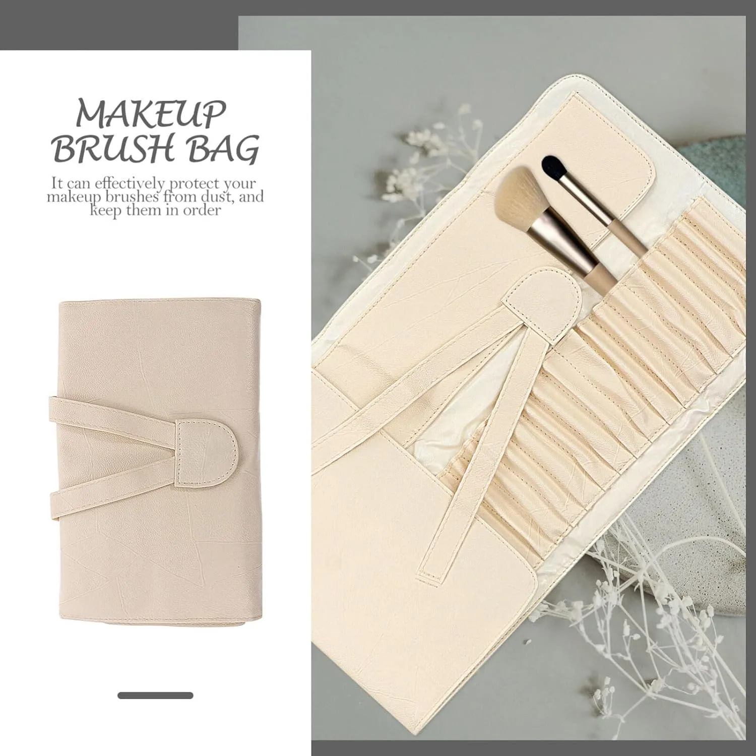 Rolling Up Woman- Holder Tool Hold Brush Travel and for Multipurpose Bag Women Bags Beige Folding Ing Storage Cosmetic Pu Pouch Carrying Multi Cosmetics Woman