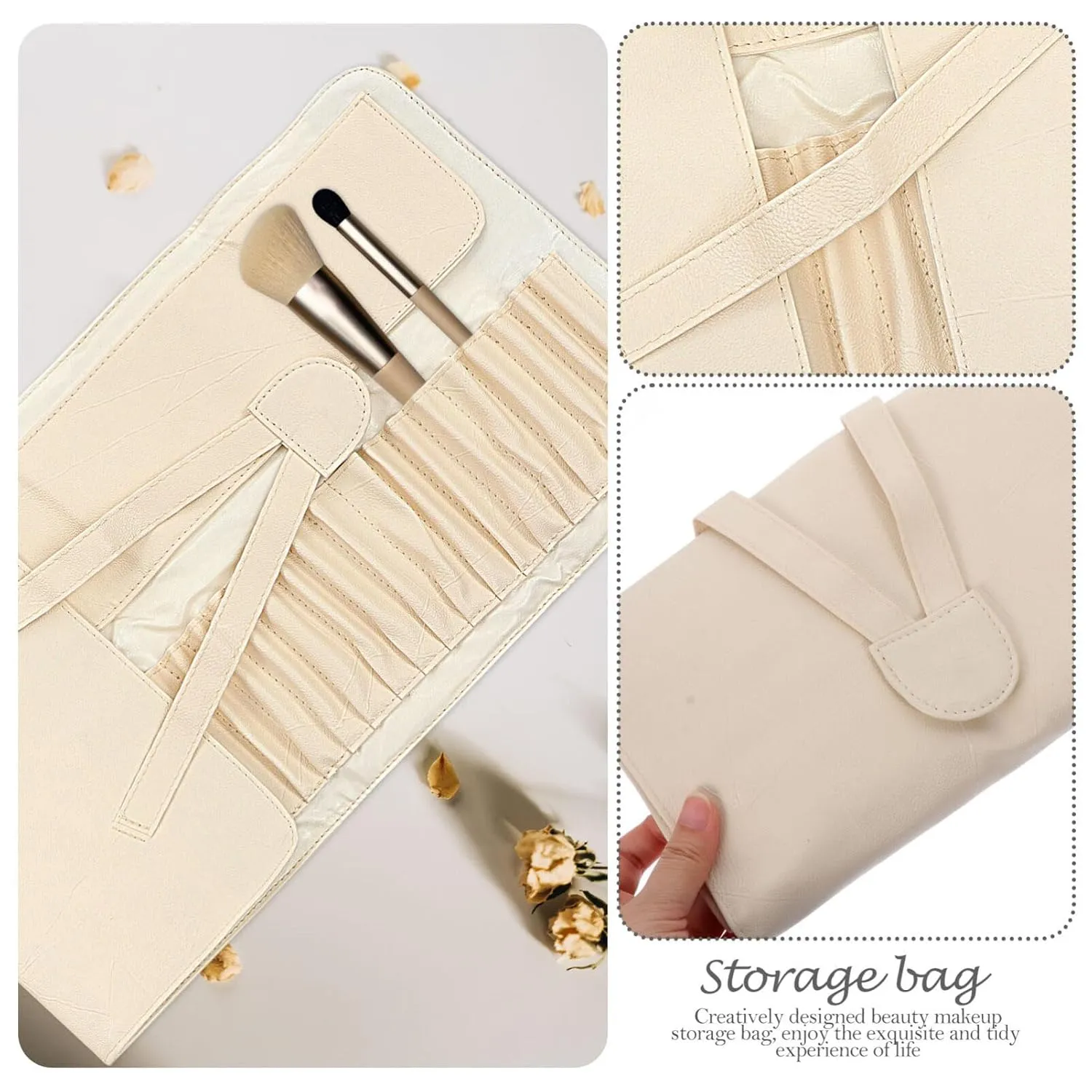 Rolling Up Woman- Holder Tool Hold Brush Travel and for Multipurpose Bag Women Bags Beige Folding Ing Storage Cosmetic Pu Pouch Carrying Multi Cosmetics Woman
