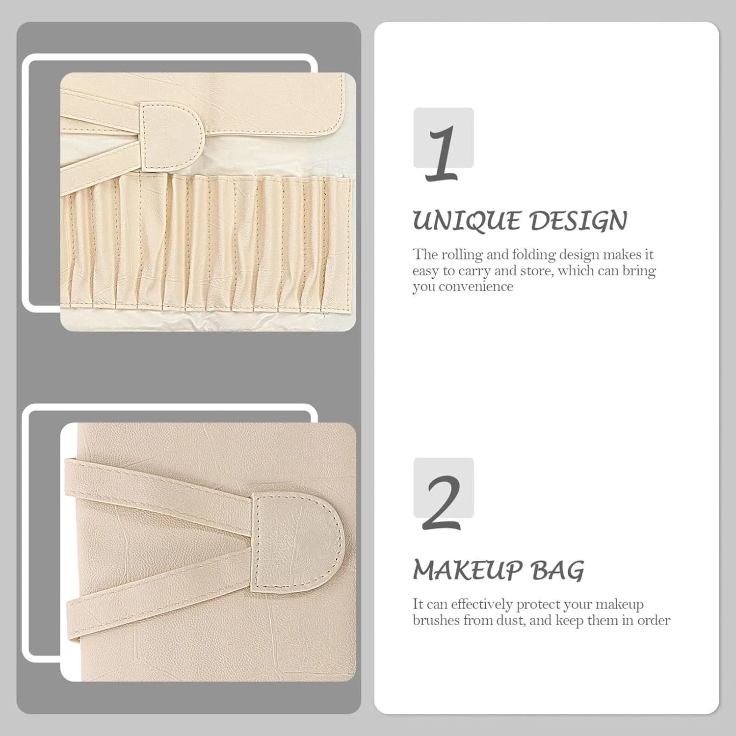 Rolling Up Woman- Holder Tool Hold Brush Travel and for Multipurpose Bag Women Bags Beige Folding Ing Storage Cosmetic Pu Pouch Carrying Multi Cosmetics Woman