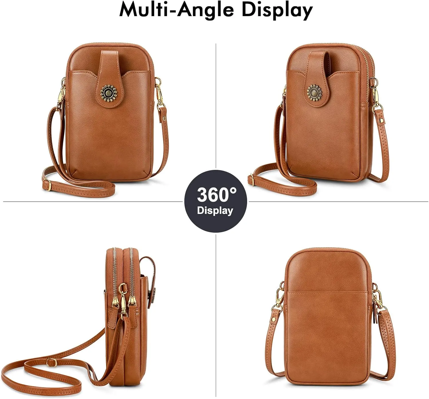 RONSIN Leather Small Crossbody Purse for Women Cell Phone Bag Holder Wallet Purse Travel Pouch Adjustable Strap