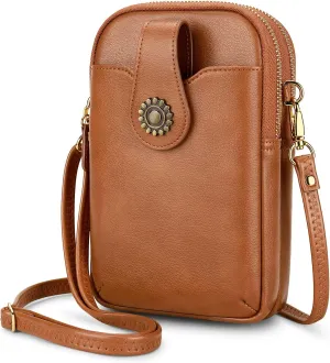 RONSIN Leather Small Crossbody Purse for Women Cell Phone Bag Holder Wallet Purse Travel Pouch Adjustable Strap