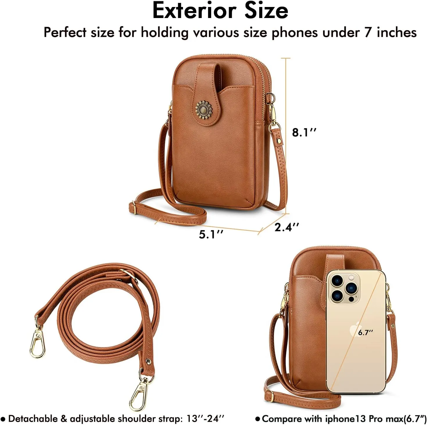RONSIN Leather Small Crossbody Purse for Women Cell Phone Bag Holder Wallet Purse Travel Pouch Adjustable Strap