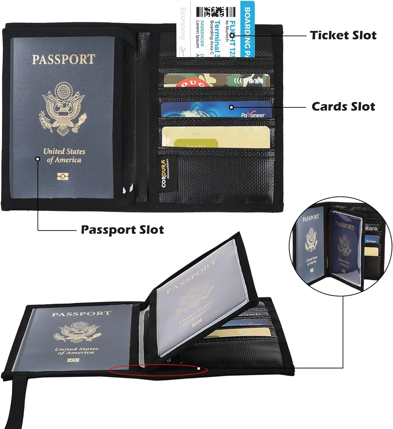Rough Enough Passport Holder Wallet Cover Case for Travel Men Women Family Kids Vacation Trip Essentials Cordura Black