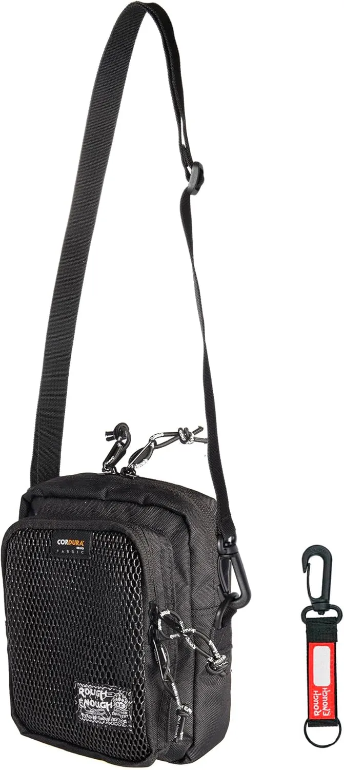 Rough Enough Small Cell Phone Crossbody Dog Walking Bag for Men Teens Boys with Functional Compartment Outdoor Hiking Black