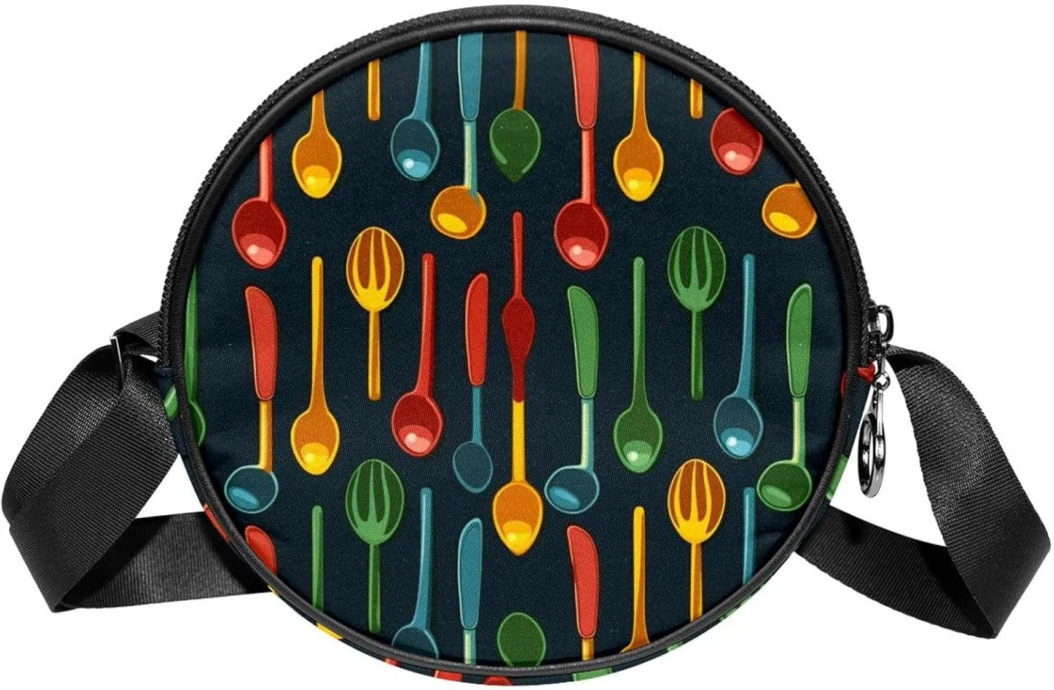 Round Crossbody Purse for Women, Shoulder Bag, Forks and knives Seamless
