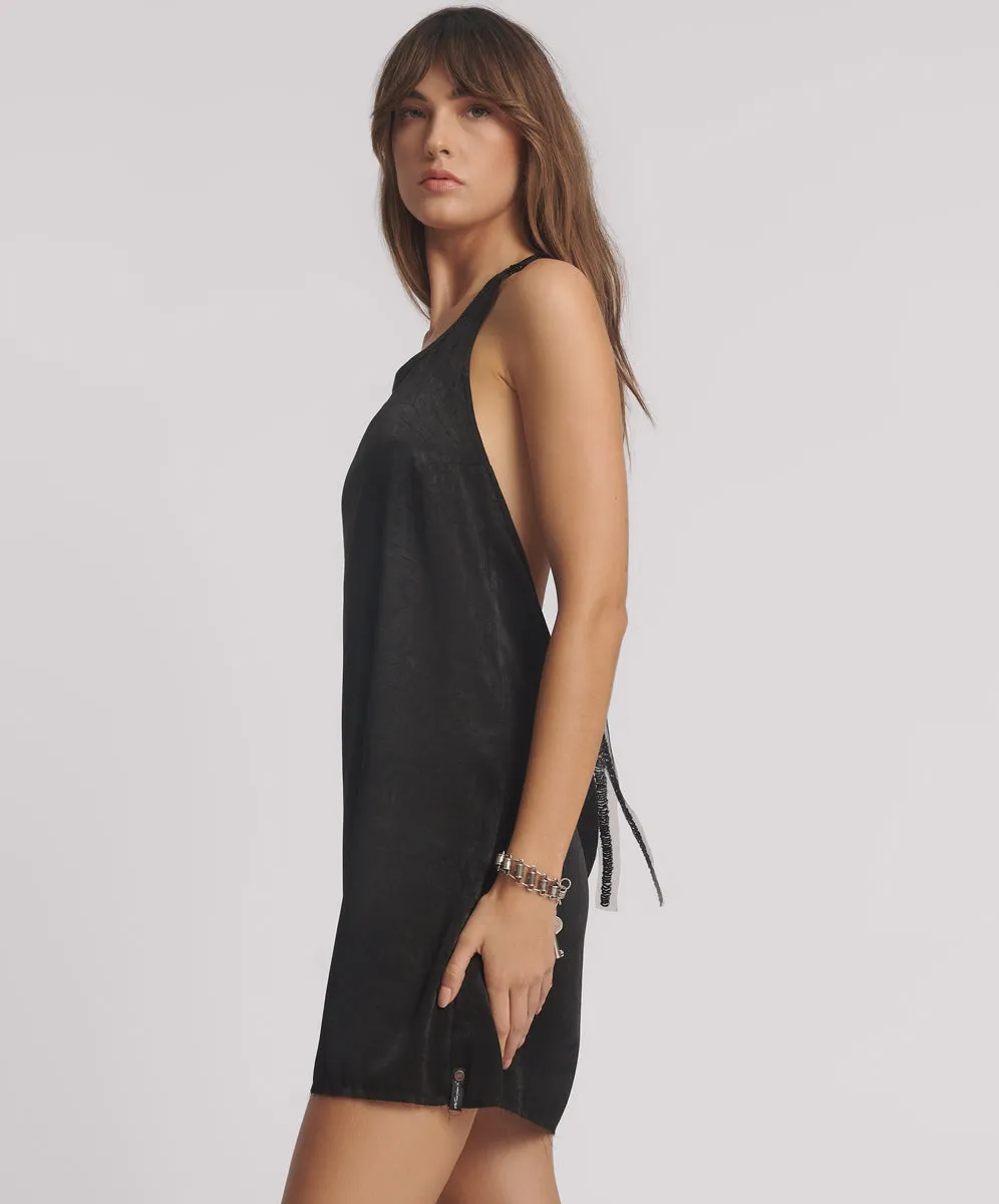 Roxie Embellished Backless Slip Mini Dress - Black