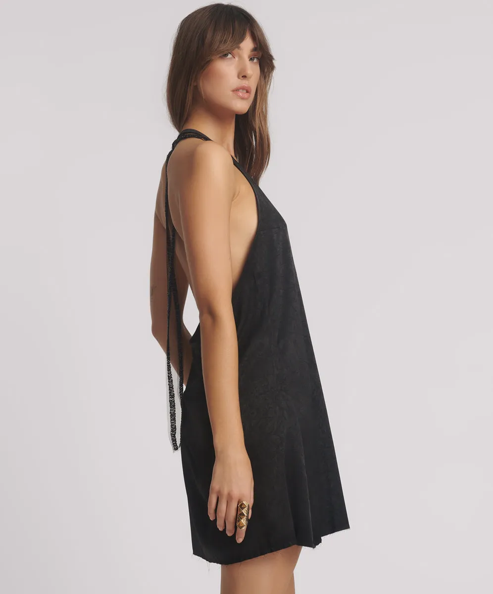 Roxie Embellished Backless Slip Mini Dress - Black