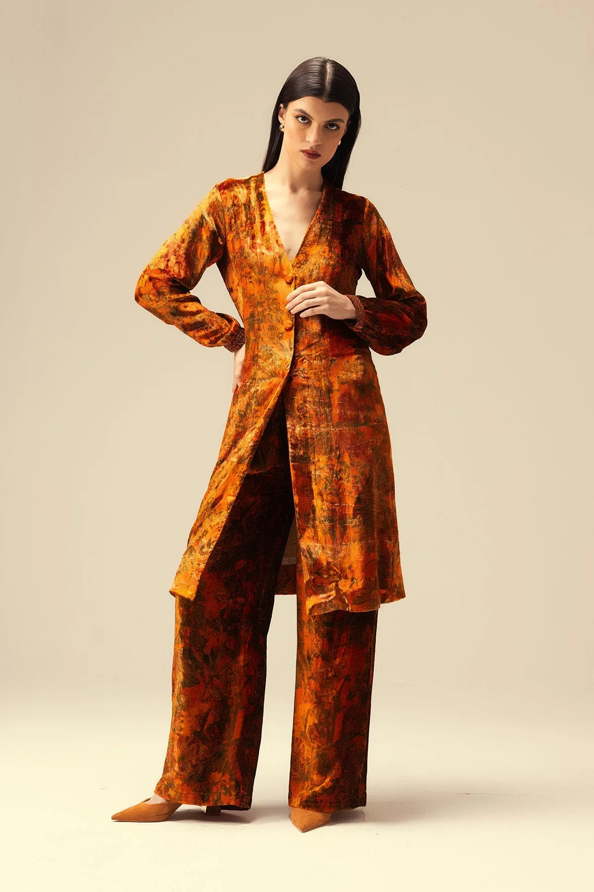 Rust Embellished Tunic & Pants